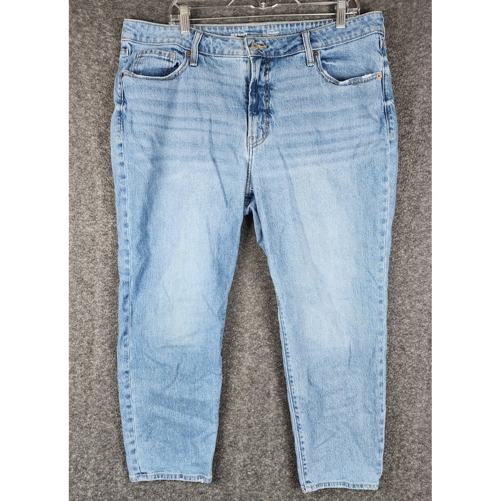 Old Navy Jeans Women 18 Petite OG Straight Blue High Rise Secret Smooth EUC